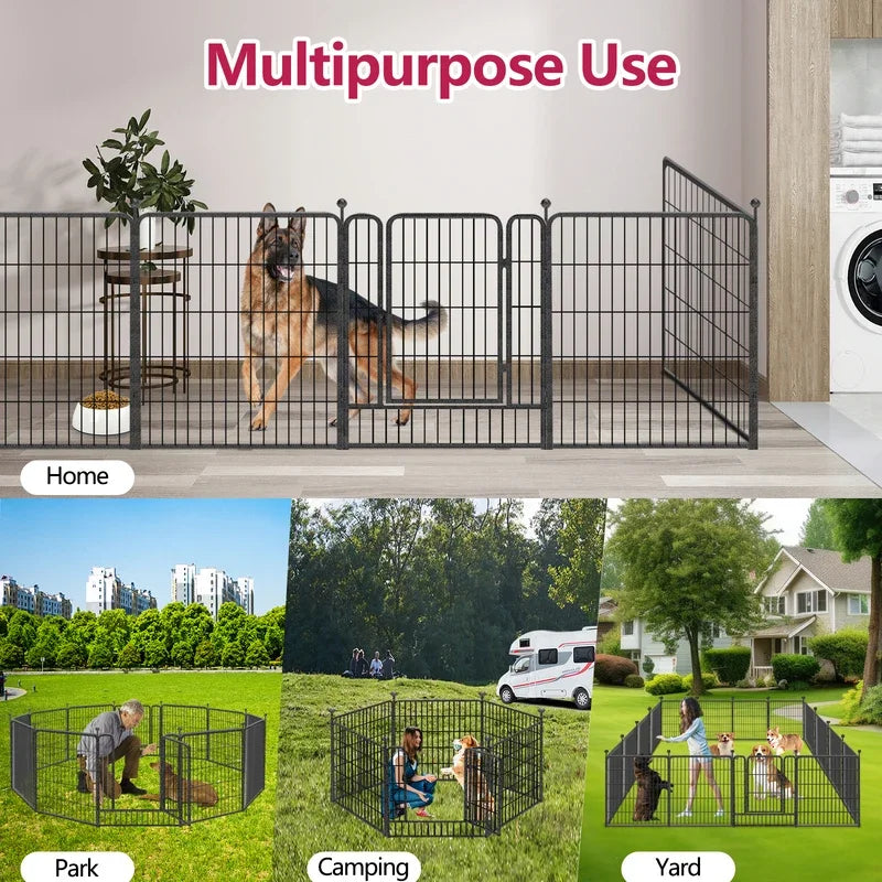 Dog Playpen Outdoor Pet Dog Fence Metal Fence with Door Folding Dog Kennel Dogs Playpen Pet Fence for RV Camping Yard 32" Height