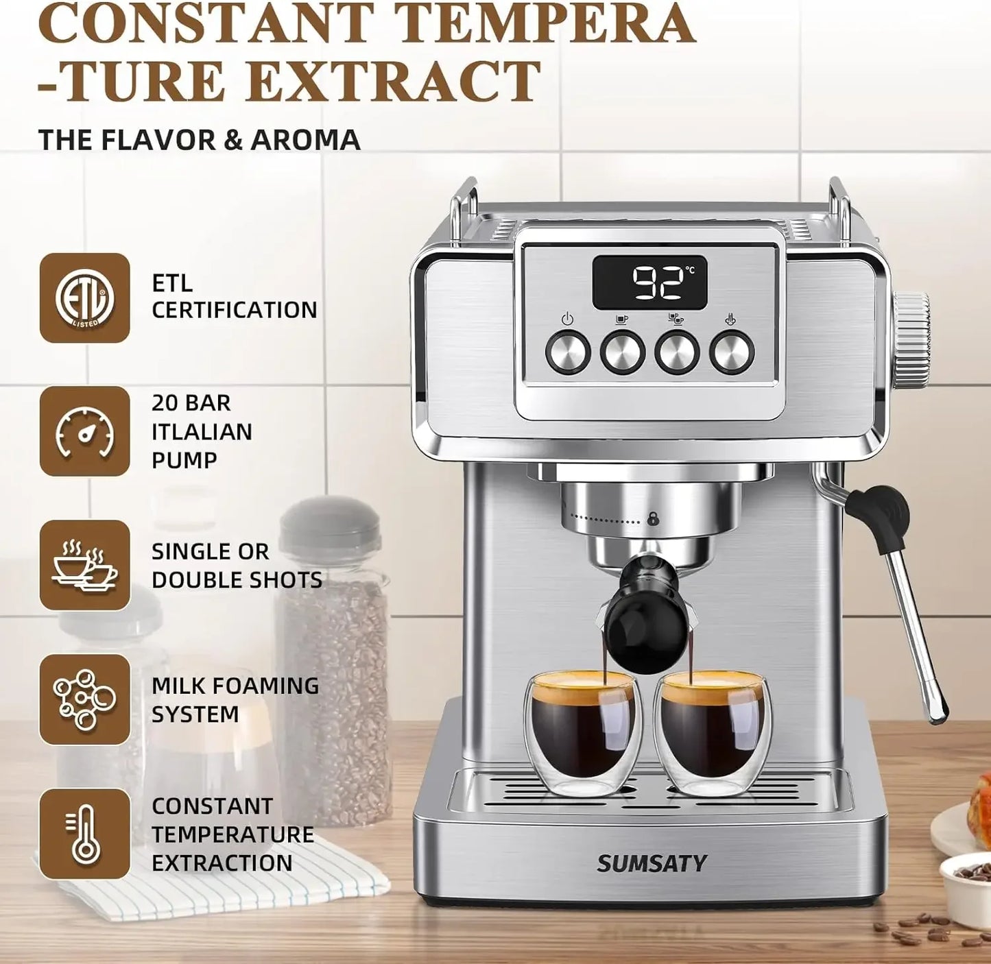 Espresso Machine, W/ Milk Frother for Latte, Cappuccino, Machiato,for Home Espresso Maker, 1.8L Water Tank, 20 Bar New