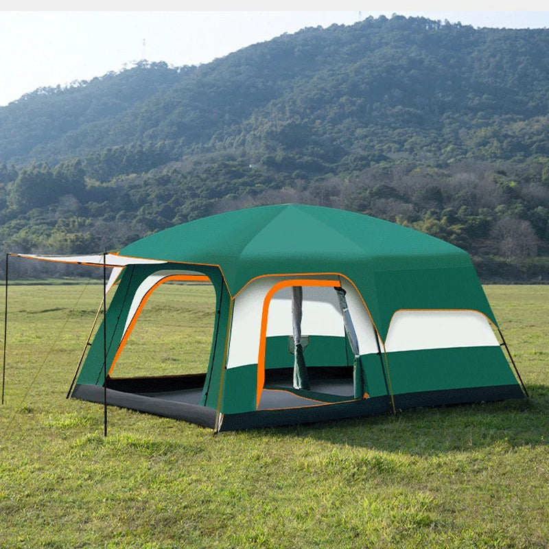 Tent outdoor two rooms and one hall thickened rainproof camping tent travel 4-12P double layer field luxury large camping tent