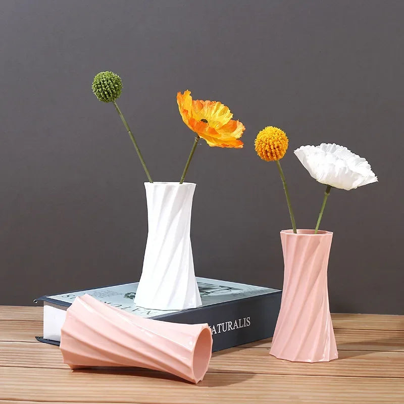 Nordic Flower Vase Imitation Ceramic Plastic Flower Vase Pot Home Living Room Desktop Decoration Wedding Centerpiece Arrangement