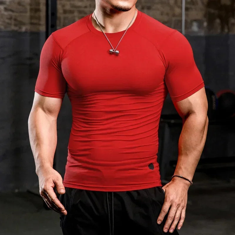 Men Tight Bodybuilding Sport T-shirt Quick Dry Running Shirt Short Sleeve Compression Top Gym Men Fitness Sweatshirt Workout