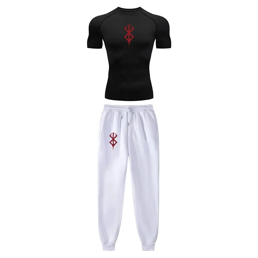 Anime Compression Set Berserk Guts Print Performance GYM Set Men's Athletic Workout Quick Dry Shirts+Sweatpants Unisex Sportwear