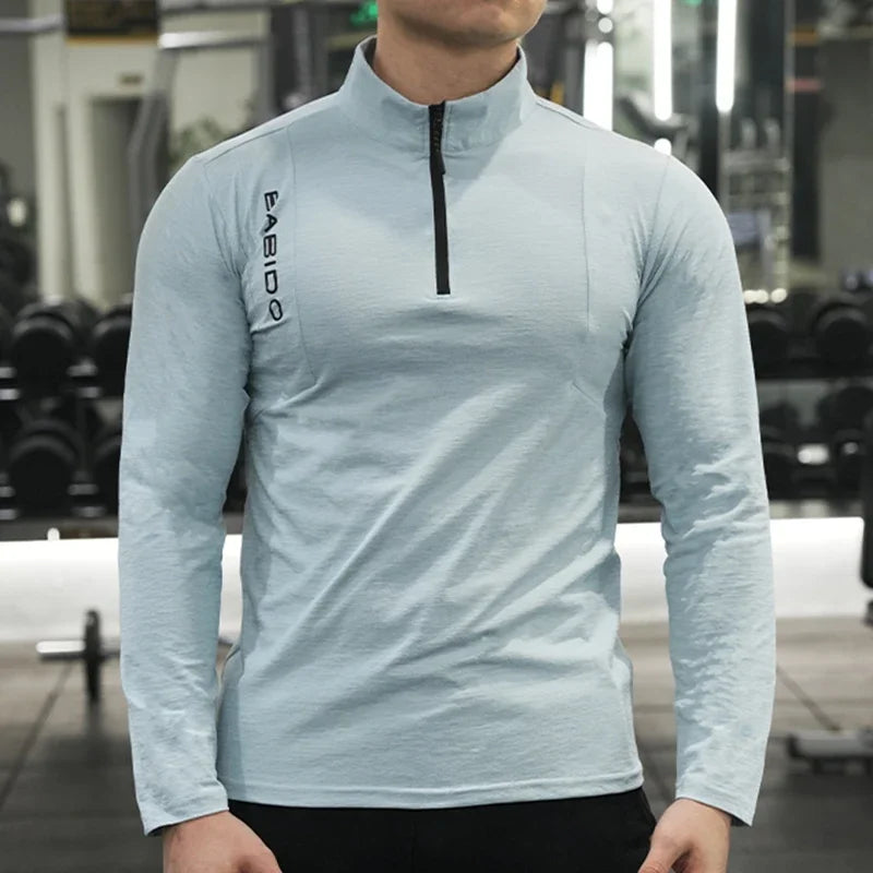 Men's Fitness Workout T-Shirt Top Half Zip Training Wear Quick Dry Running Exercise Long Sleeve Marathon Athletics Sweatshirts