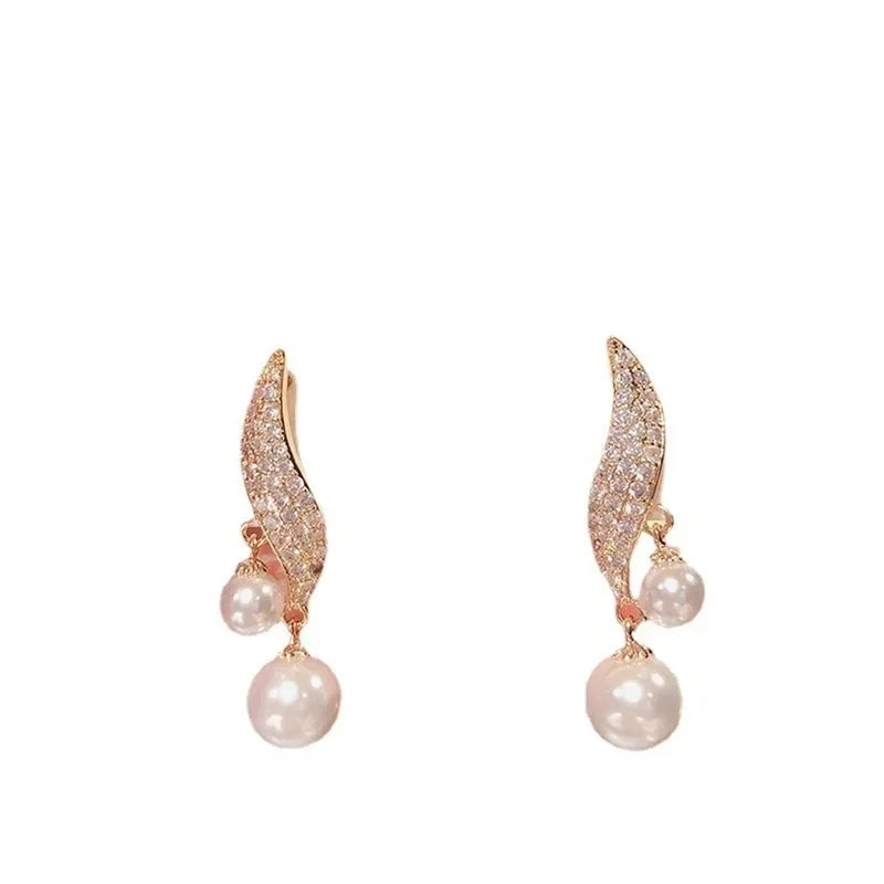 2024 New Classic Elegant Imitation Double Pearl Dangle Earrings For Women Crystal Long Tassel Drop Earring Wedding Jewelry Gifts