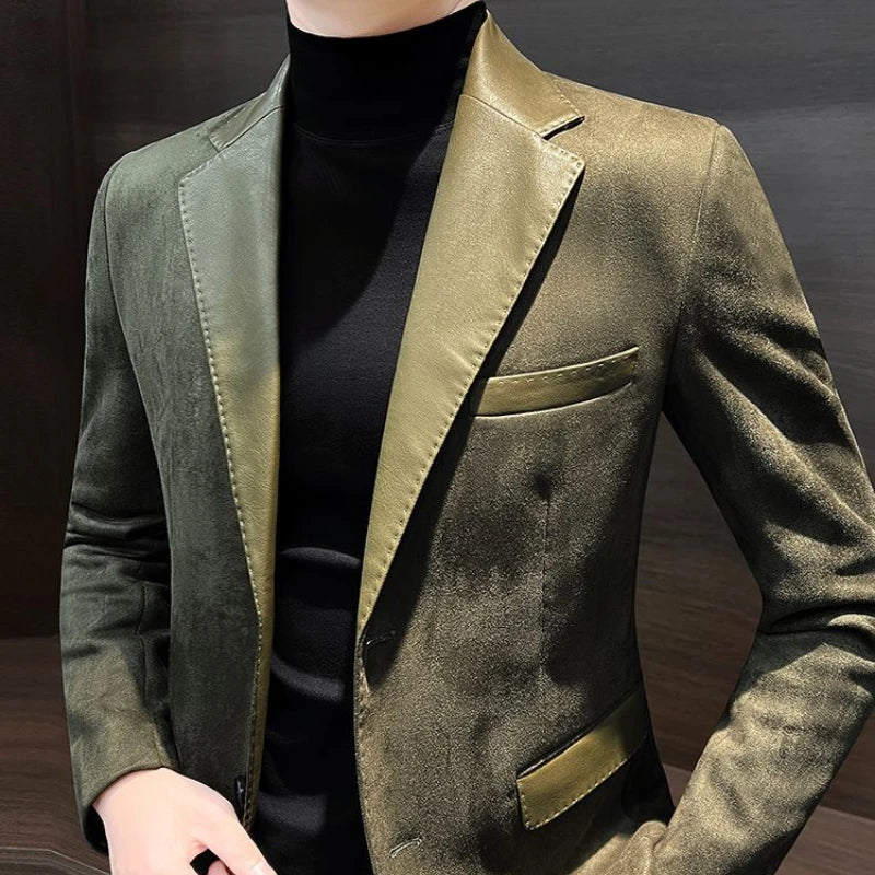 Single Breasted Splicing New In Jacket for Men Vintage Coats Luxury Designer High Quality Spring Clothes Man Suits and Blazers