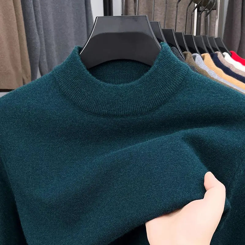 High Quality Winter Men's Thicken Sweater Mock Neck Simple Basic Skin-friendly Elasticity Pullovers Business Inner WearSweater