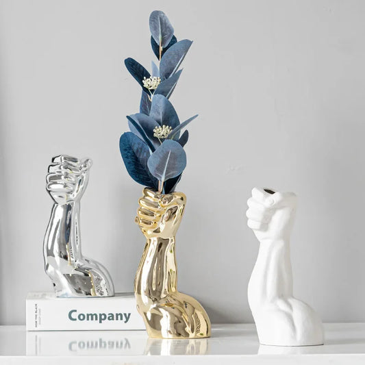 ceramics vase Nordic style Golden Hand Vase Flowers Modern Home Office Decor of Creative Floral Composition living room Ornament