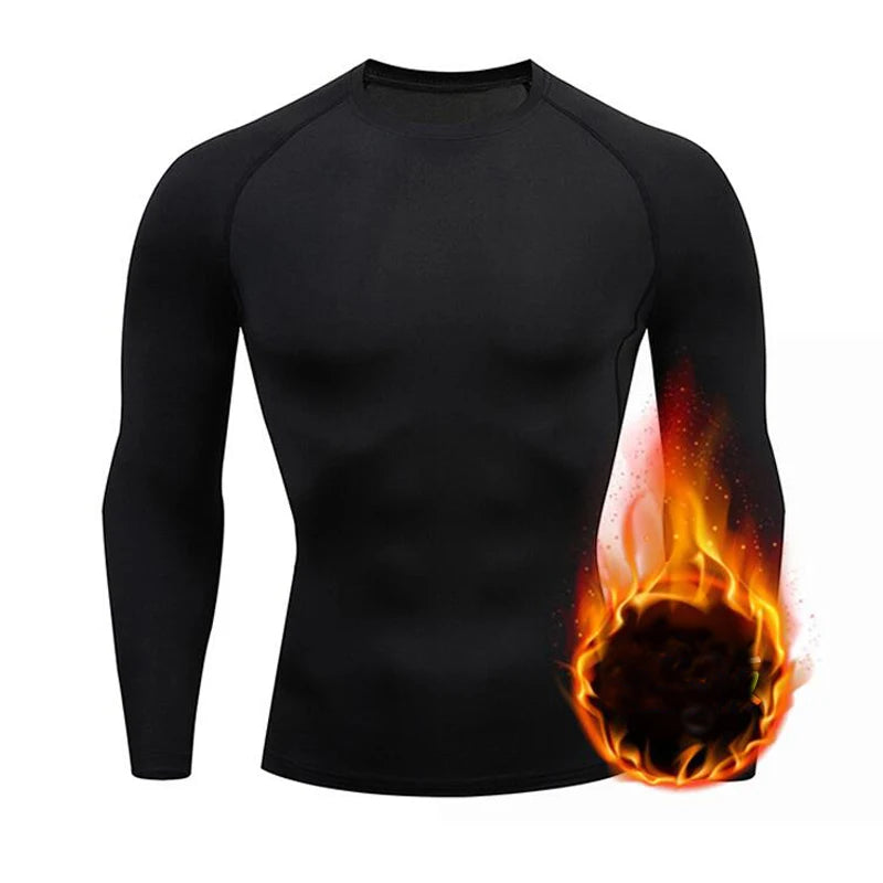 Men Undershirts Thermal Underwear Thin Fleece Elastic Compression Fitness For Winter Running Hiking Skiing Sports Wear