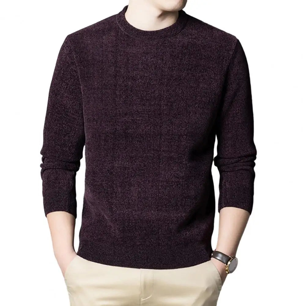 Comfortable Men Sweater Thick Knitted Men's Sweater Round Neck Long Sleeves Casual Pullover for Home Office for Men