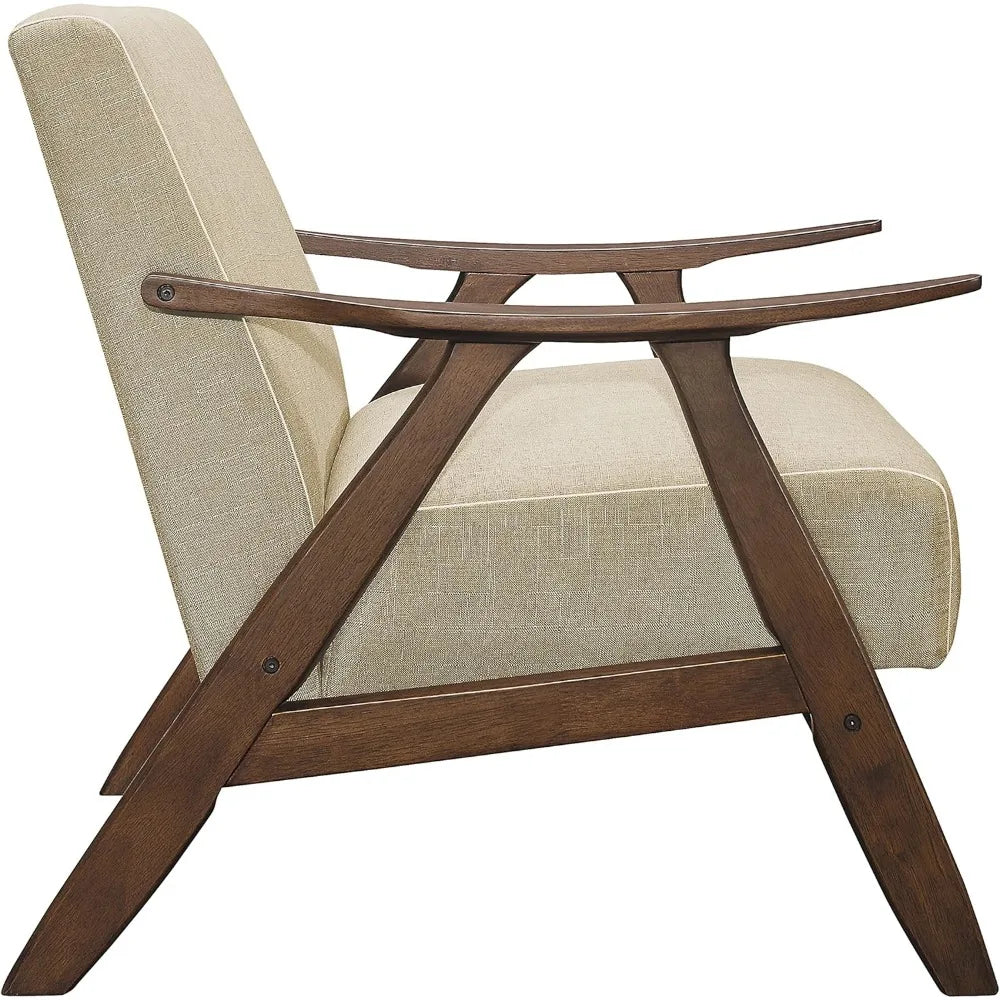 Mid Century Modern Accent Chair with Solid Wood Frame in Walnut Finish, Upholstered Living Room Lounge Arm Chair