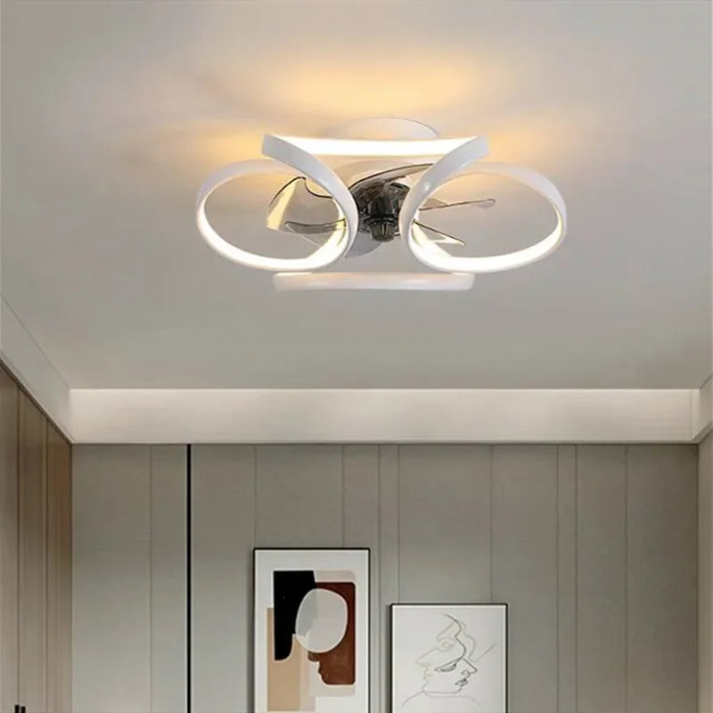 Modern Luxury LED Ceiling Fan Light Creative bedroom Living Room Celing Fan with Light APP Remote Control Invisible Electric Fan