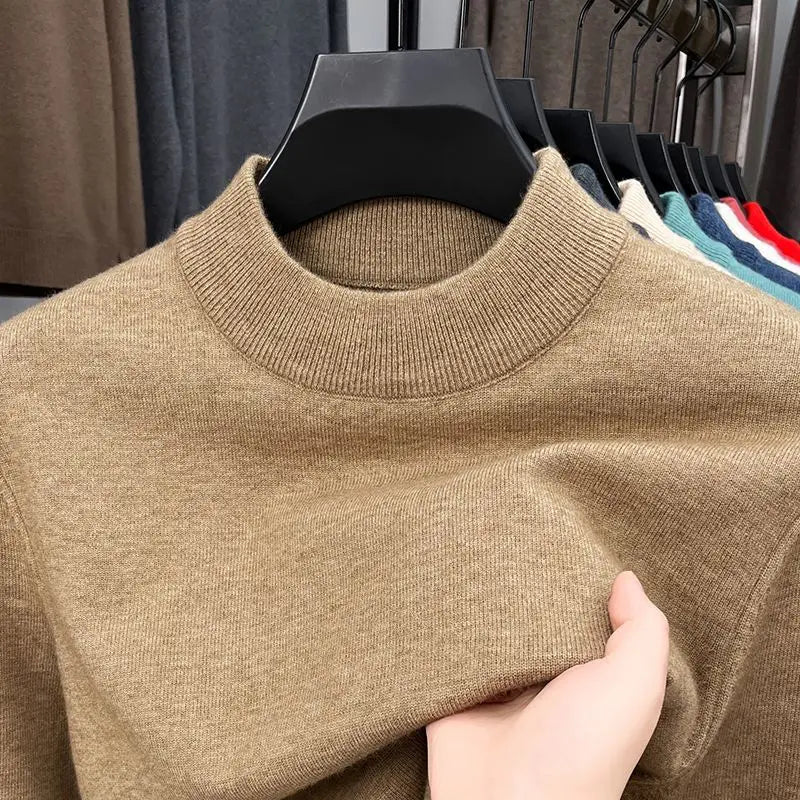 High Quality Winter Men's Thicken Sweater Mock Neck Simple Basic Skin-friendly Elasticity Pullovers Business Inner WearSweater