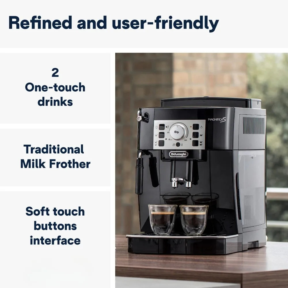 Coffee Maker with Milk Frother, Automatic Espresso Machine with 2 Hot Coffee Drinks Recipes, Soft-Touch Control Panel