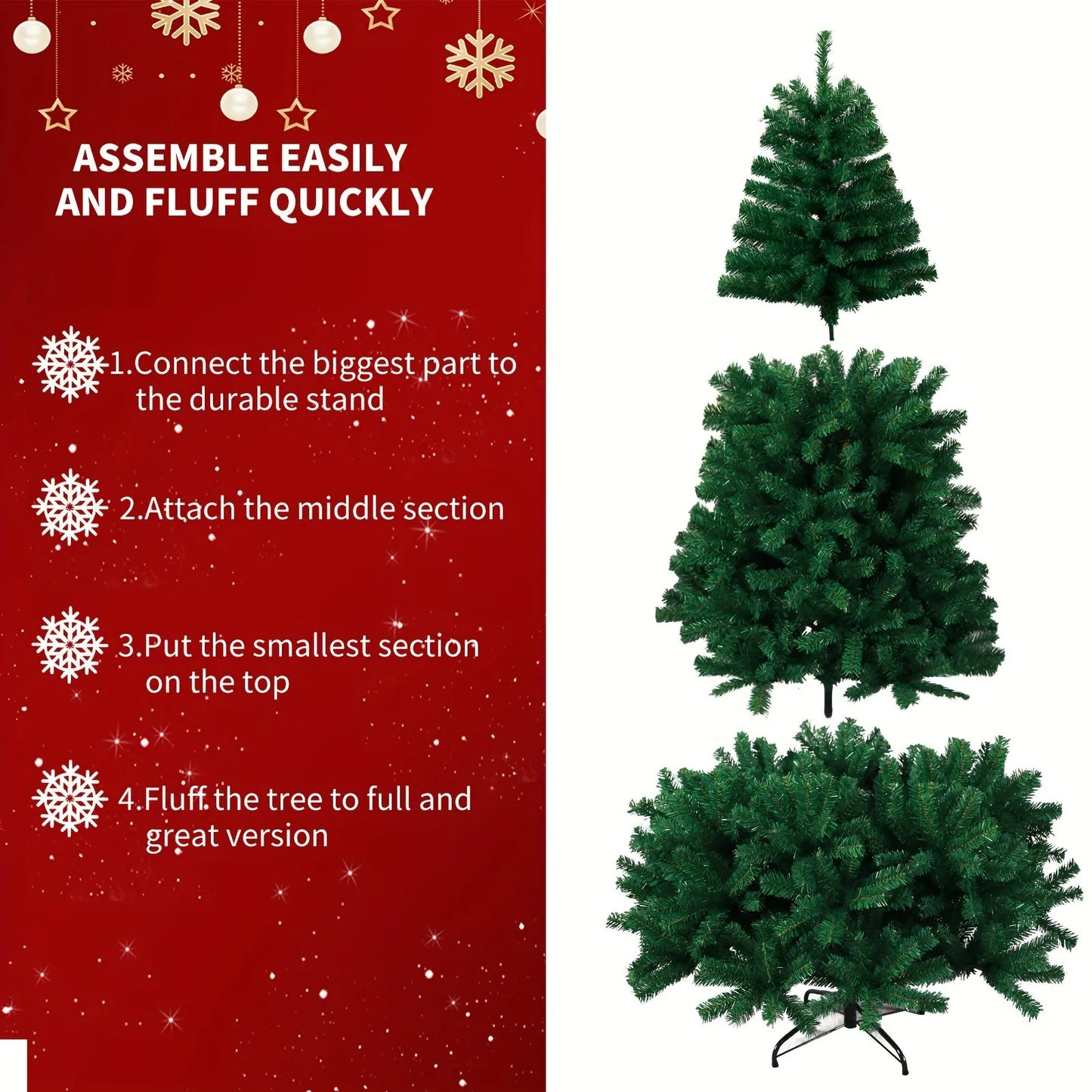 Christmas Ball Christmas Tree Ornament Artificial Christmas Tree With Foldable Stable Metal Stand, Premium Green Artificial