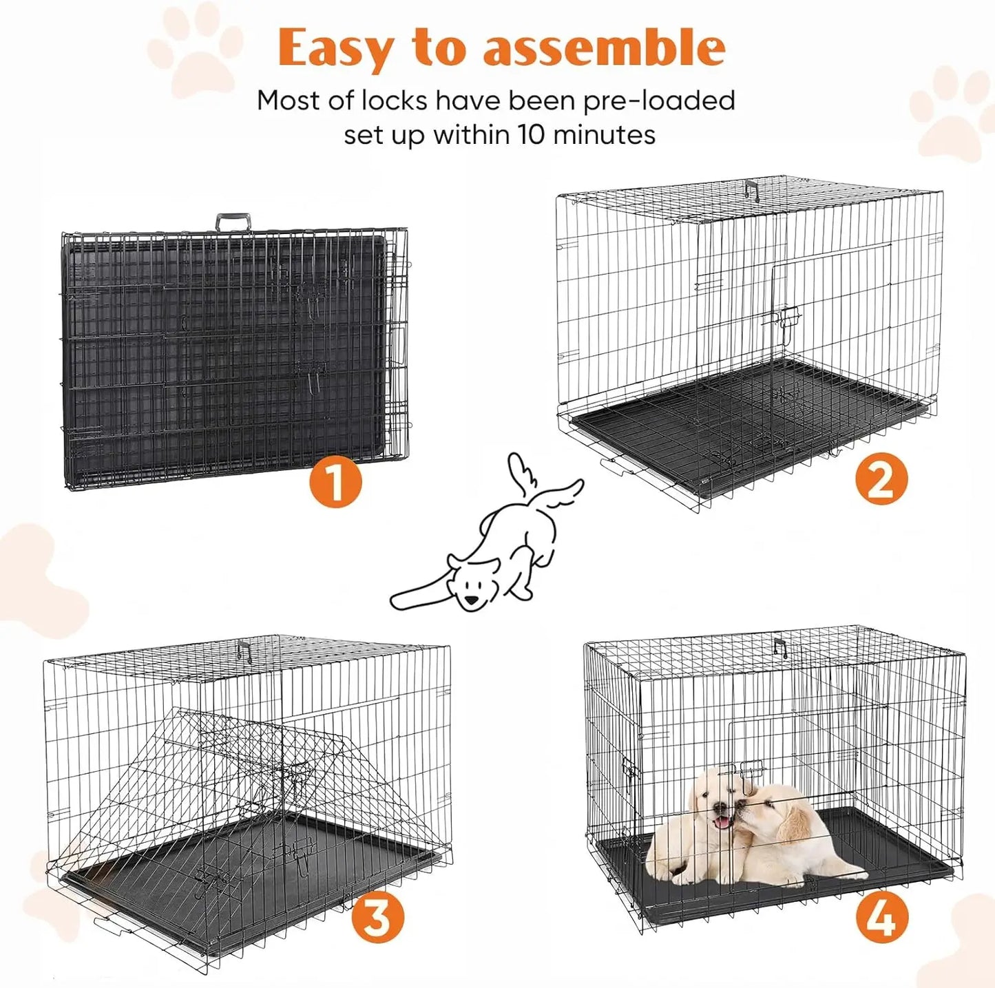 Sweetcrispy 36 Inch Medium Large Dog Crate with Divider Panel, Double Door Folding Metal Wire Dog Cage with Plastic Leak-Proof