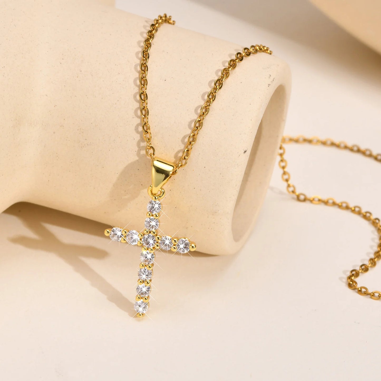 Cubic Zirconia Crucifix Cross Neckalce for Women Simple Layered Jewelry