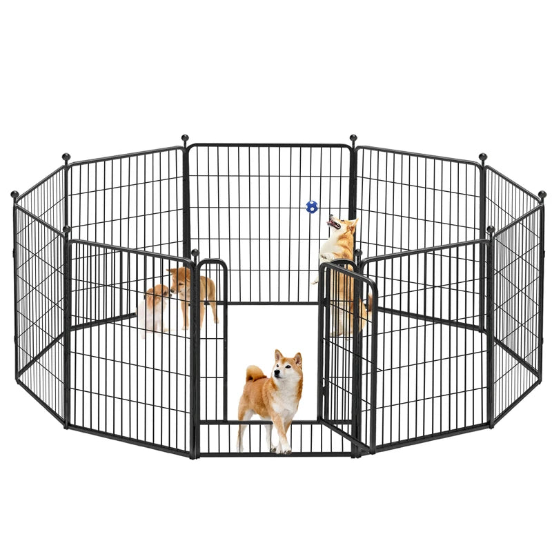 Dog Playpen Outdoor Pet Dog Fence Metal Fence with Door Folding Dog Kennel Dogs Playpen Pet Fence for RV Camping Yard 32" Height