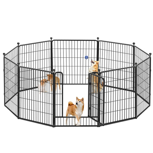 Dog Playpen Outdoor Pet Dog Fence Metal Fence with Door Folding Dog Kennel Dogs Playpen Pet Fence for RV Camping Yard 32" Height