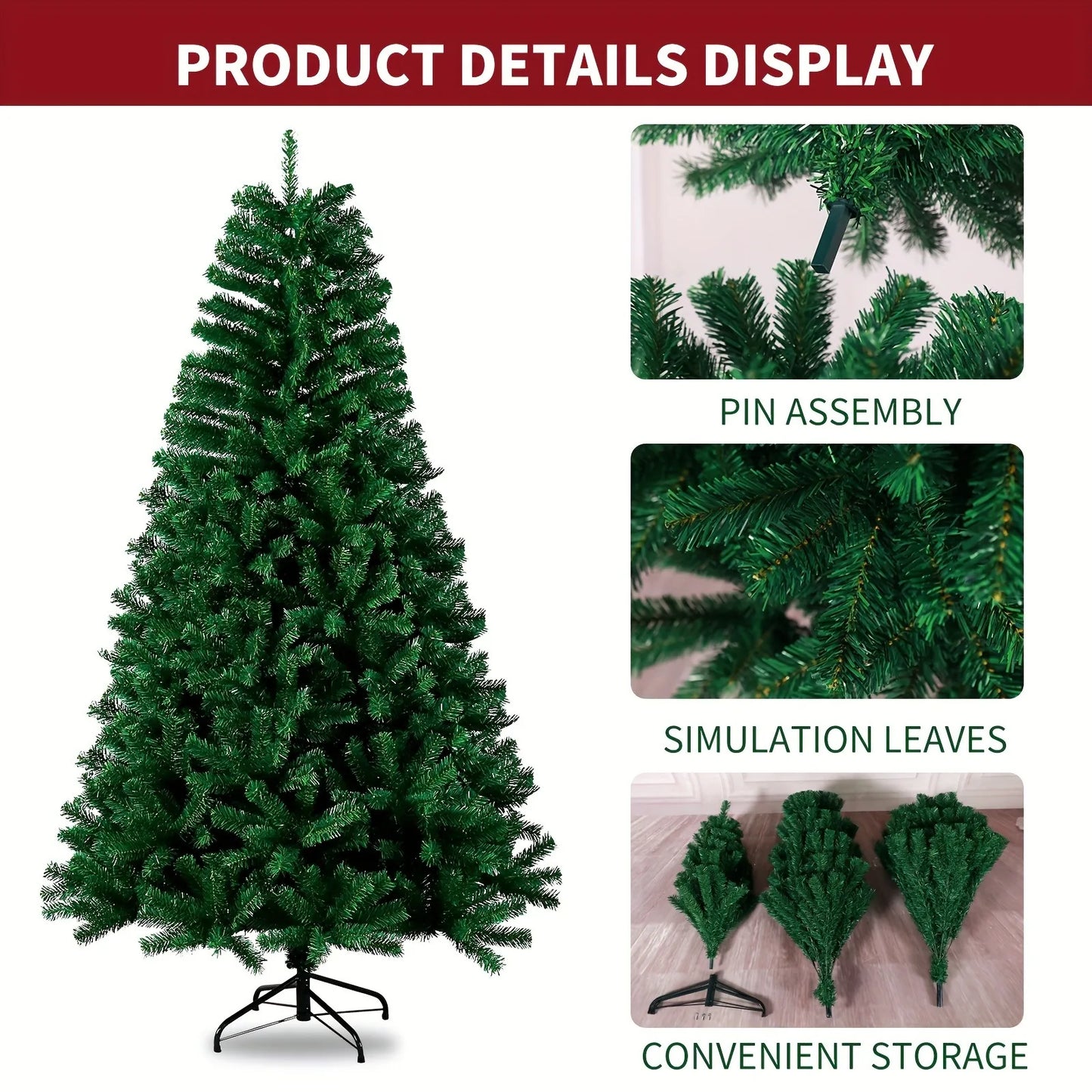 Christmas Ball Christmas Tree Ornament Artificial Christmas Tree With Foldable Stable Metal Stand, Premium Green Artificial