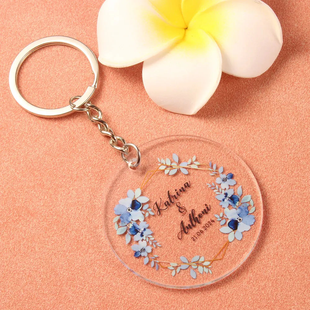 10pcs Personalized Print Name And Date Acrylic Keychain Transparent Circle Chain Acrylic Keyring Custom Wedding Gifts For Guests