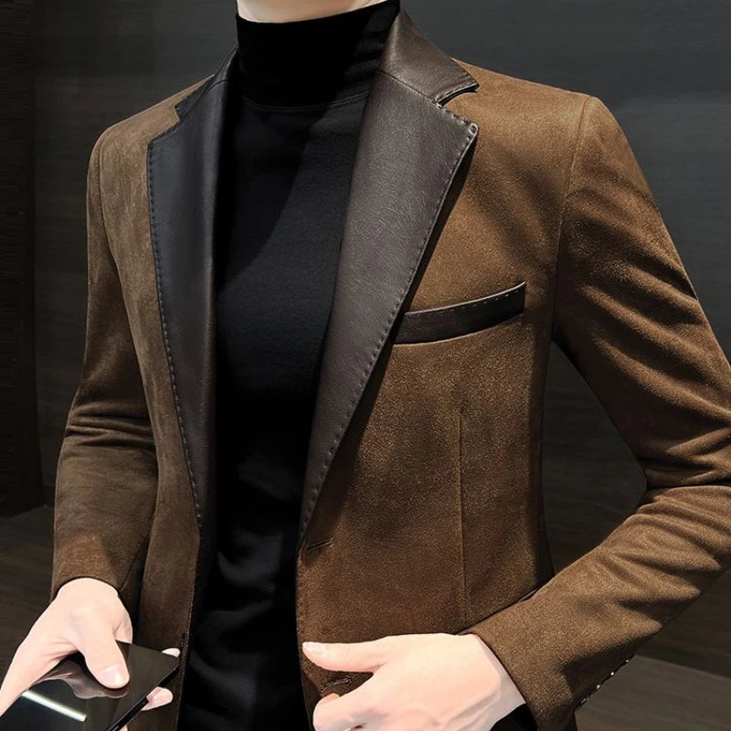 Single Breasted Splicing New In Jacket for Men Vintage Coats Luxury Designer High Quality Spring Clothes Man Suits and Blazers