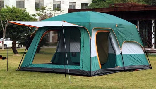 Outdoor Camping Double layered Luxury Tent Large Family Tent, 5-8 People Waterproof and Sunscreen Two Bedroom and One Bedroom