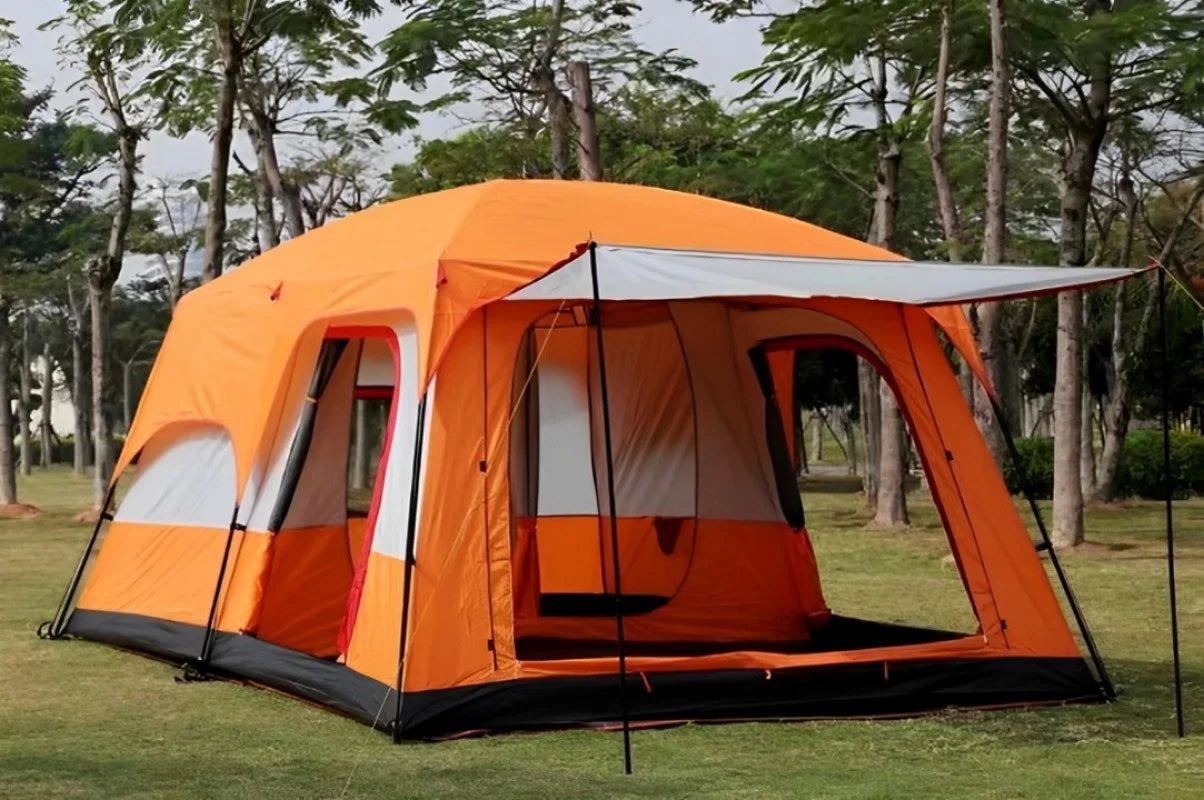 Outdoor Camping Double layered Luxury Tent Large Family Tent, 5-8 People Waterproof and Sunscreen Two Bedroom and One Bedroom