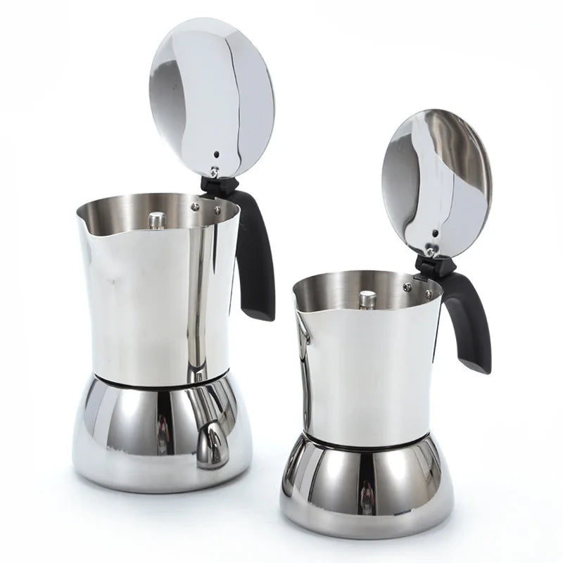 New Stainless Steel 304 Moka Pot Italian Extract Black Espresso Pot Cover Bottom Thickening Coffee Machine