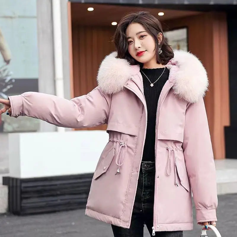 Women Parka 2024 New Fashion Long Coat Wool Liner Hooded Parkas Winter Jacket Slim with Fur Collar Warm Snow Wear Padded Clothes