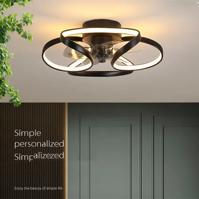 Modern Luxury LED Ceiling Fan Light Creative bedroom Living Room Celing Fan with Light APP Remote Control Invisible Electric Fan