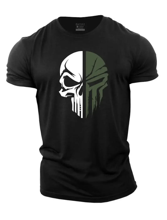 Summer Fashion Men's Pure cotton T Shirt 2D  Military Skull Dropped  Gym Short-Sleeved tracksuit men Clothing t-shirt tops