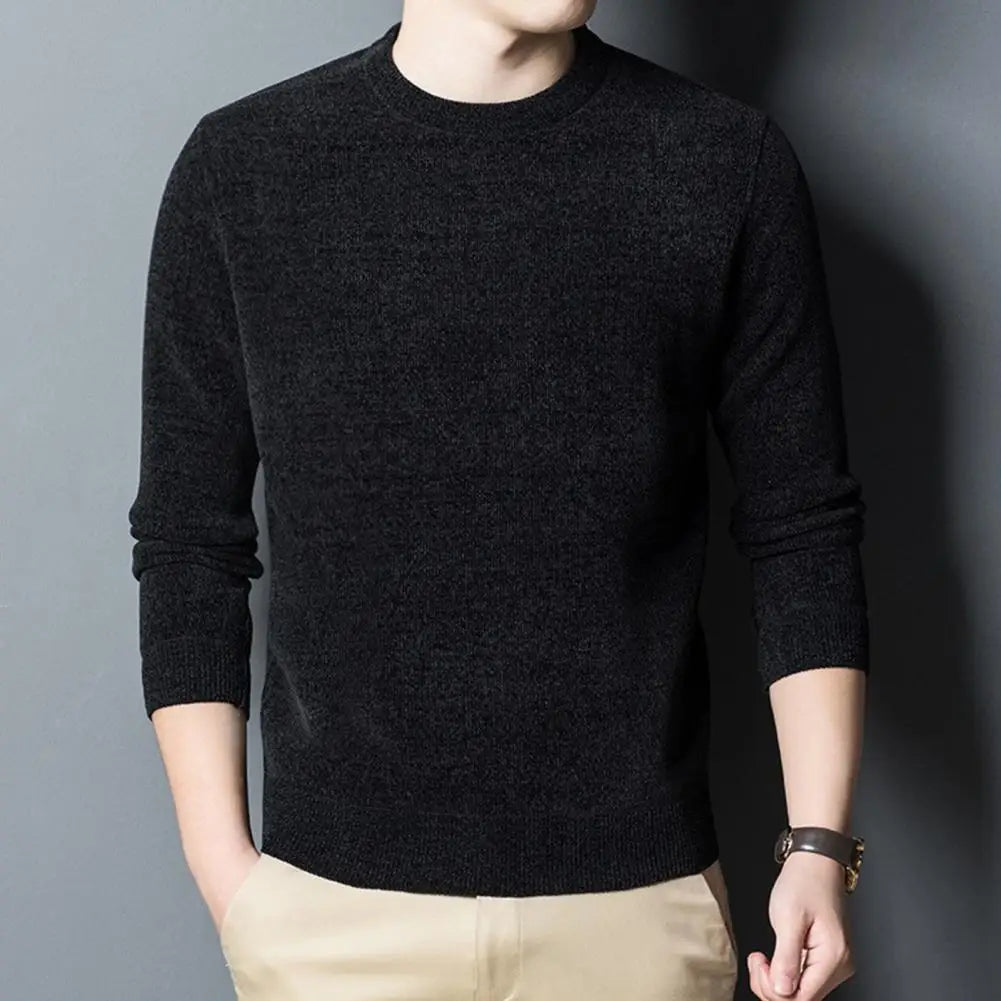 Comfortable Men Sweater Thick Knitted Men's Sweater Round Neck Long Sleeves Casual Pullover for Home Office for Men