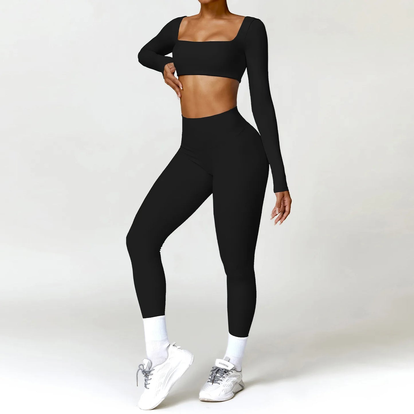 Yoga Set Women Naked Feel Fitness Sportswear 2 Piece Sports Bra High Waist Gym Leggings Long-Sleeved Workout Outfit Active Wear