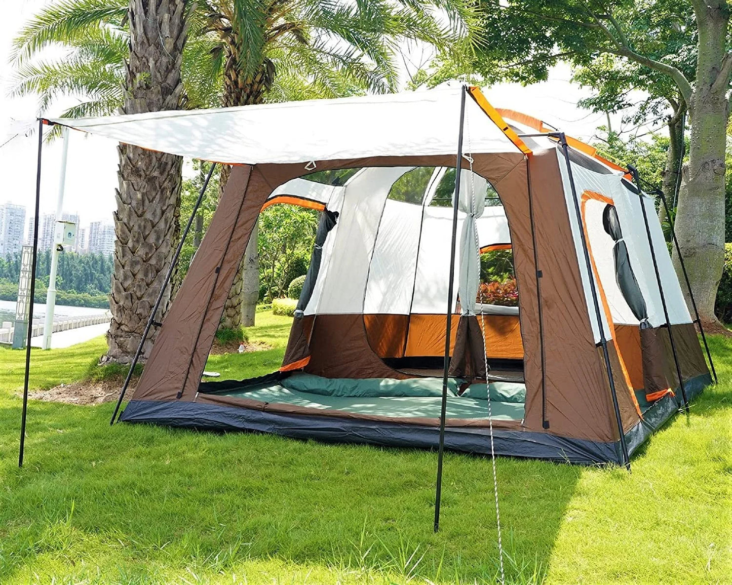 Large Luxury Double Layer Folding Family Camping Tent 4 Season 2 Room 1 Living Room Outdoor Oxford Cloth Waterproof Camping Tent