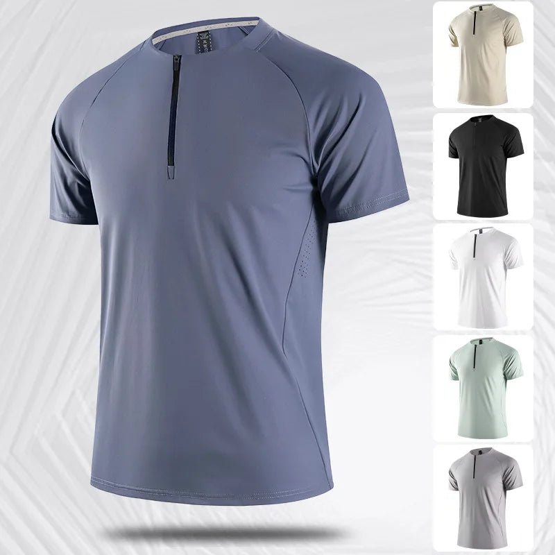 Summer Quick Dry Fit Shirts for Men Gym Athletic Running Workout Bodybuilding Tshirts Short Sleeve Fitness Tee Sweat Shirts