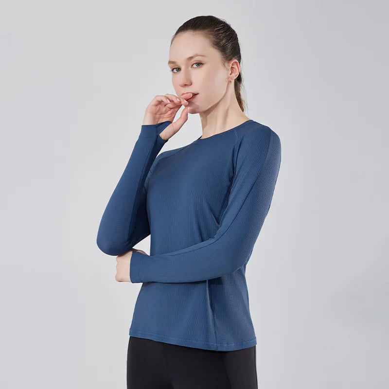 Women's Yoga Top Quick Dry Long Sleeved Ice Silk Sports Wear for Fitness Running Jogging Gym Female Workout Tops Woman T-shirt