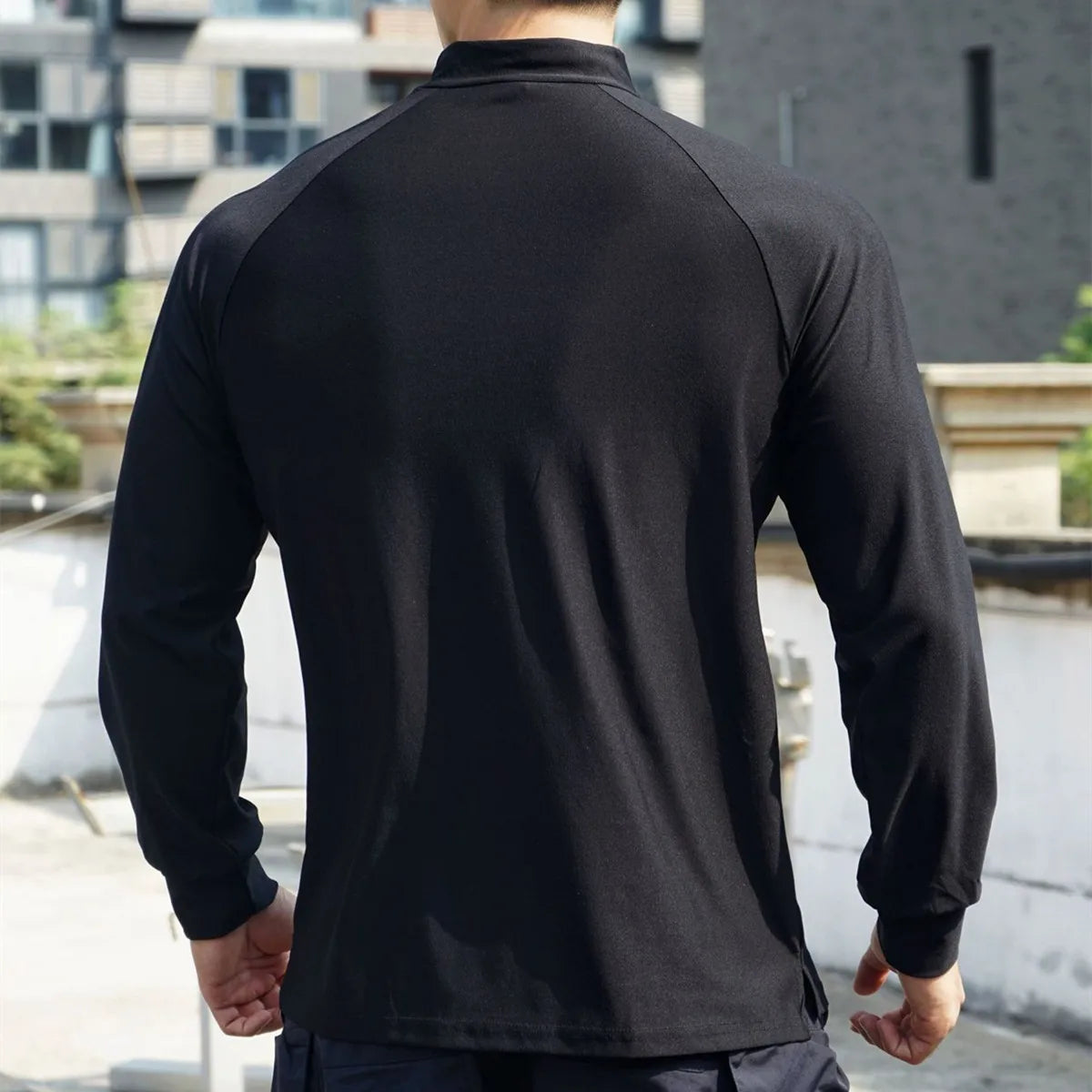 Spring Autumn Running Sport T-shirt Men Long Sleeves Shirt Zipper Tees Tops Gym Fitness Sportswear Male Black Training Clothing