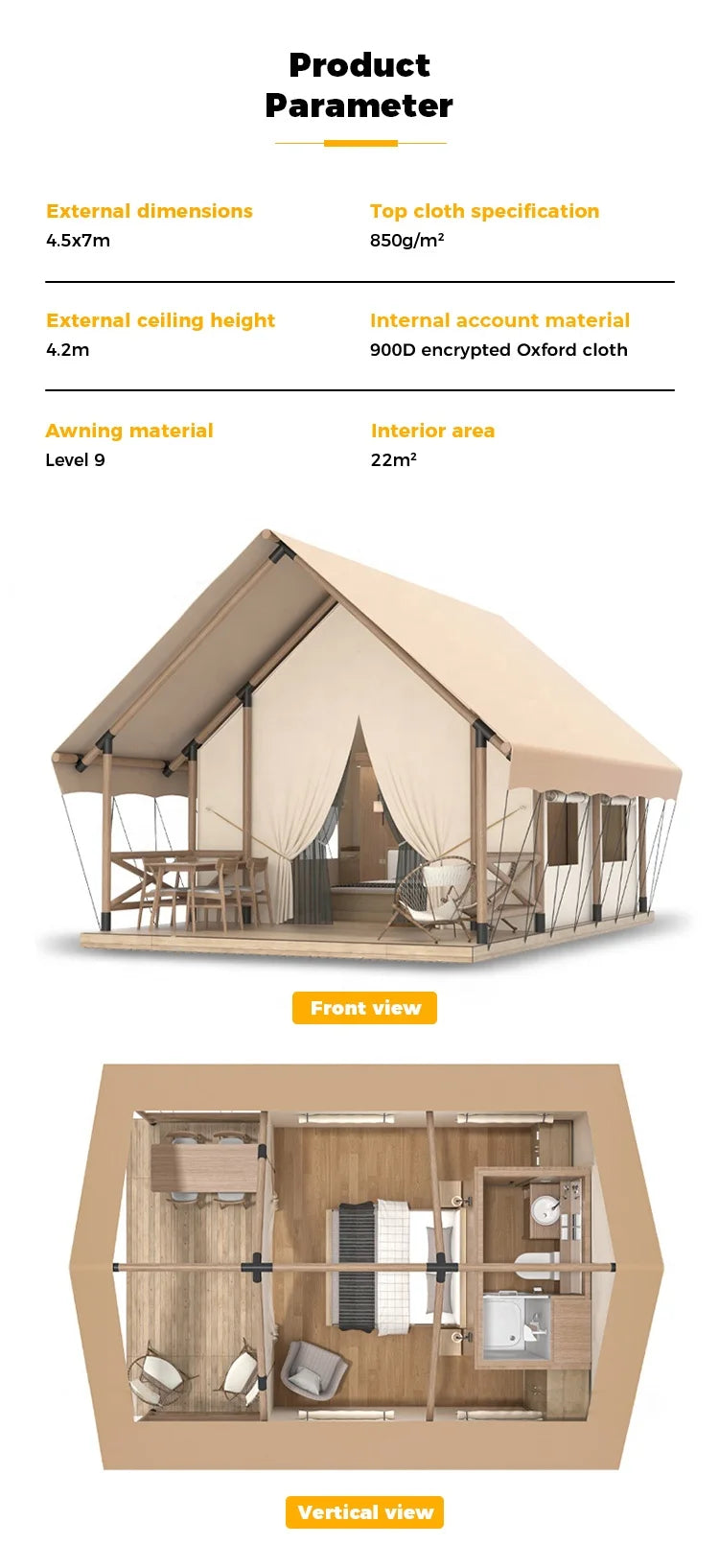 Outdoor Wild Luxury Tent Wooden Structure Jupiter Nomadic Hotel Tent Camp Travel Light Luxury Resort Homestay Tent