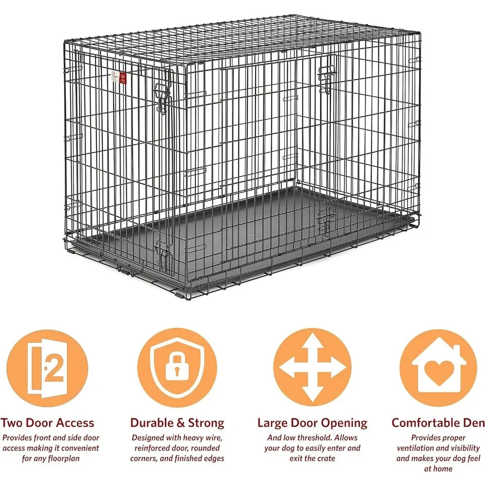 Puppy Dog Crate Double Door Folding Metal Dog Crate Divider Panel Floor Protecting Feet Leak-Proof Dog Pan Pet Supplies