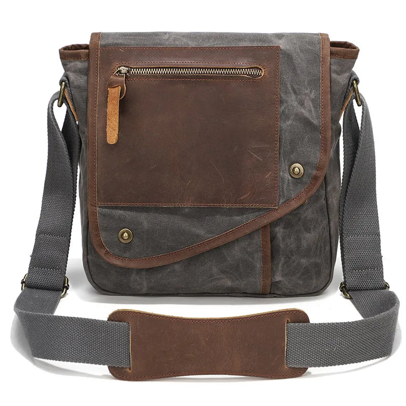 Men Anti Theft Travel Crossbody Bags Vintage Style Leather Sling Bag For Women Waxed Canvas Waterproof Crossbody Shoulder Bag