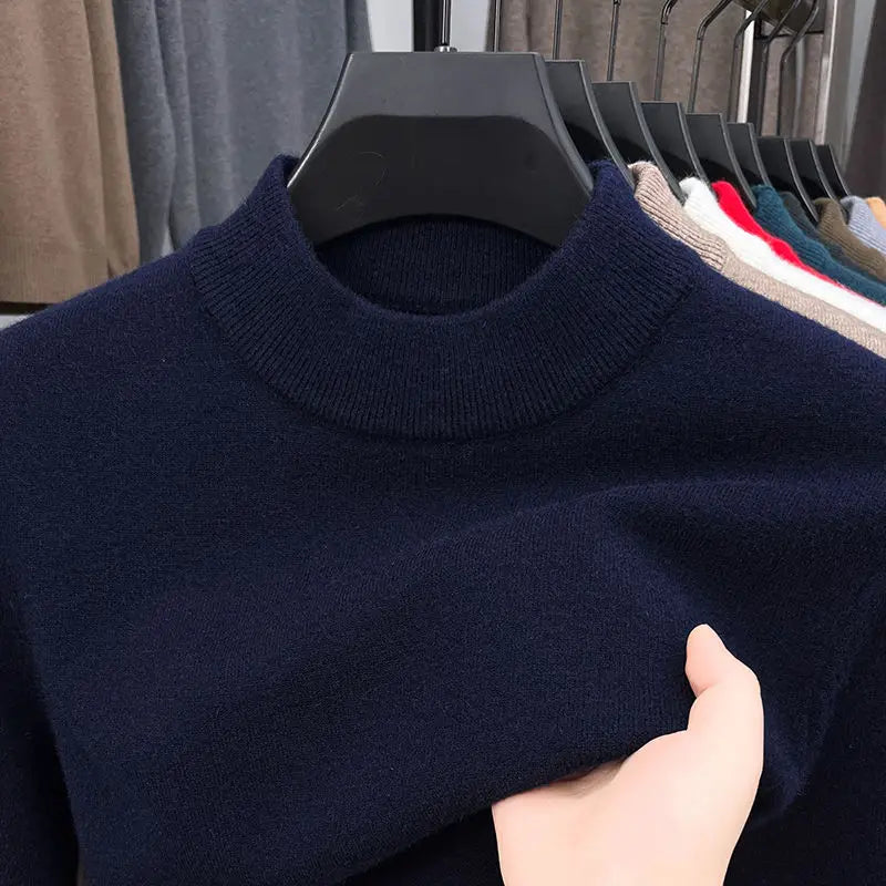 High Quality Winter Men's Thicken Sweater Mock Neck Simple Basic Skin-friendly Elasticity Pullovers Business Inner WearSweater