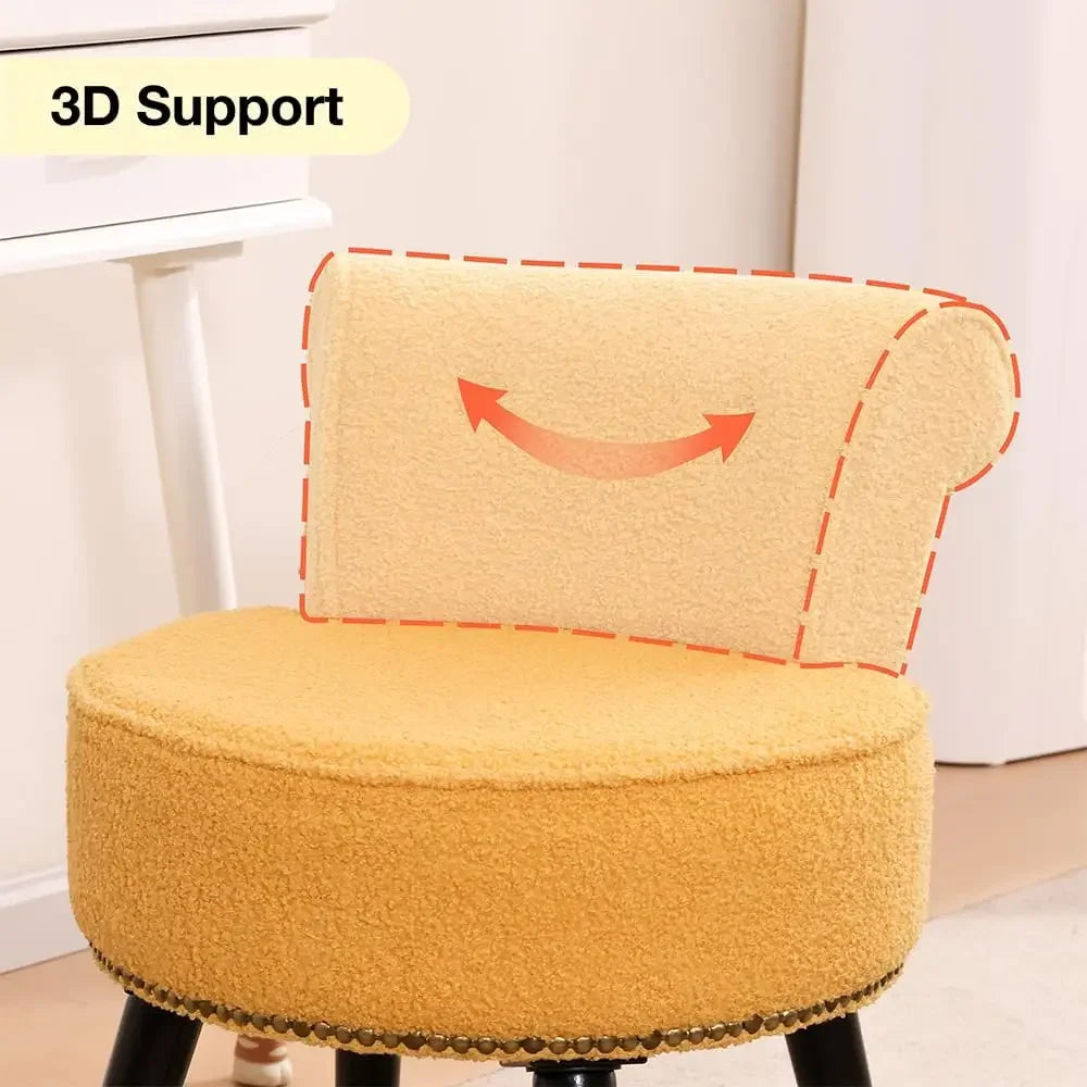 Sherpa Vanity Chair with Back Small Makeup Chair with Wood Legs Sherpa Vanity Stool Tufted Accent Chairs (Yellow)