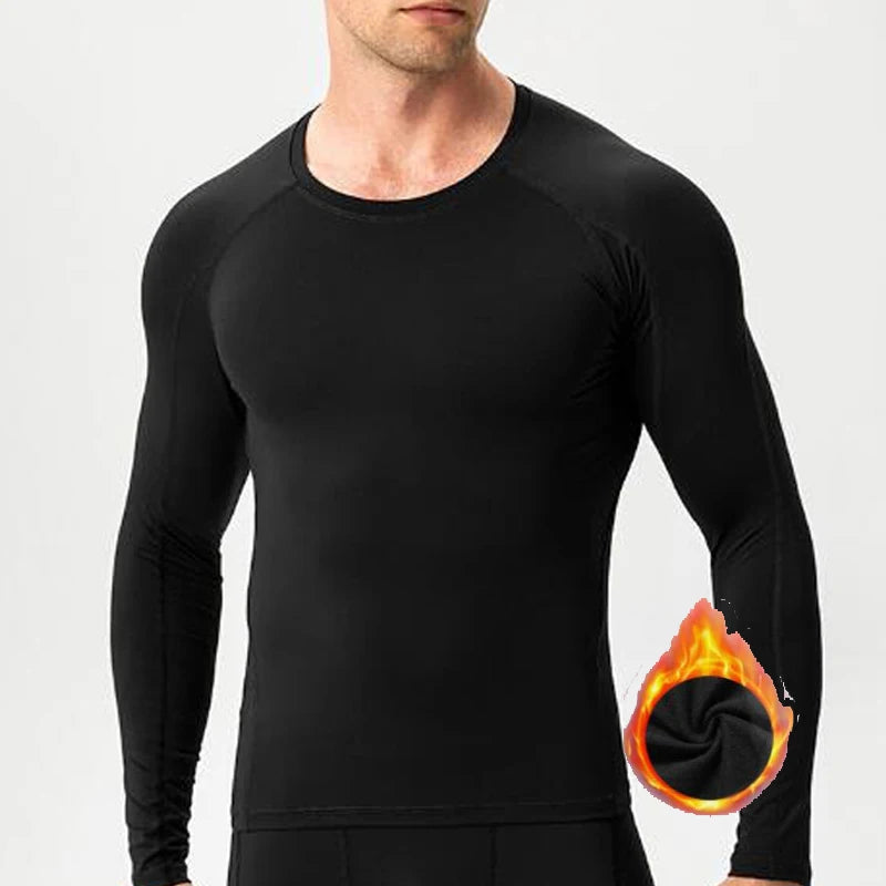 Men Undershirts Thermal Underwear Thin Fleece Elastic Compression Fitness For Winter Running Hiking Skiing Sports Wear