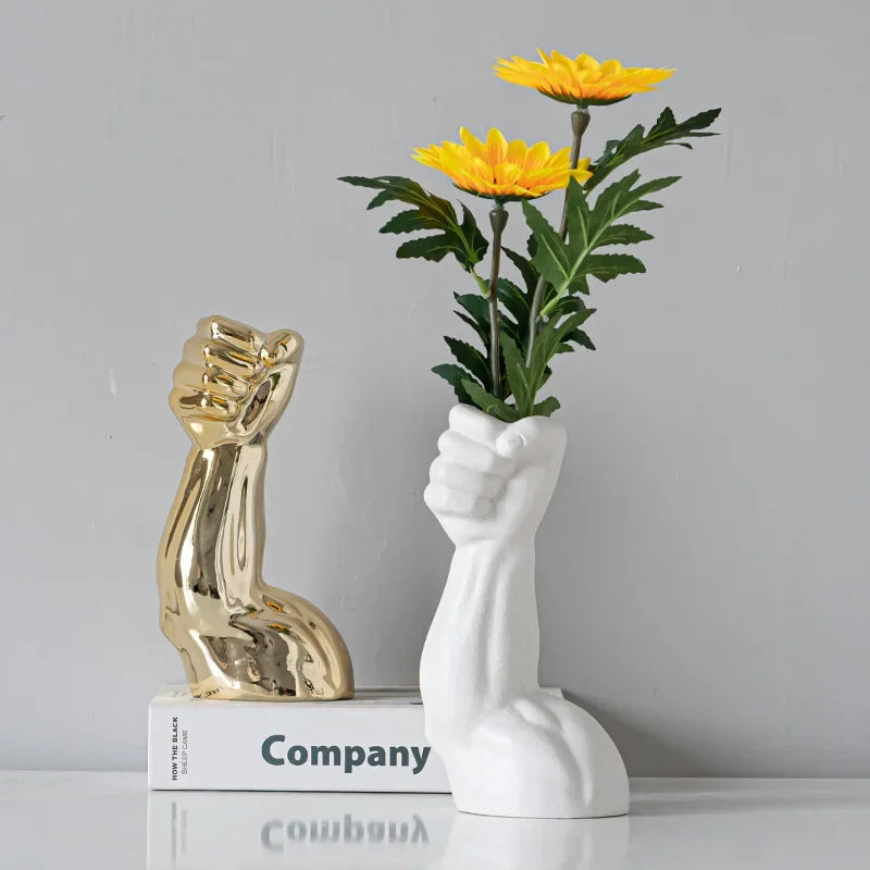 ceramics vase Nordic style Golden Hand Vase Flowers Modern Home Office Decor of Creative Floral Composition living room Ornament