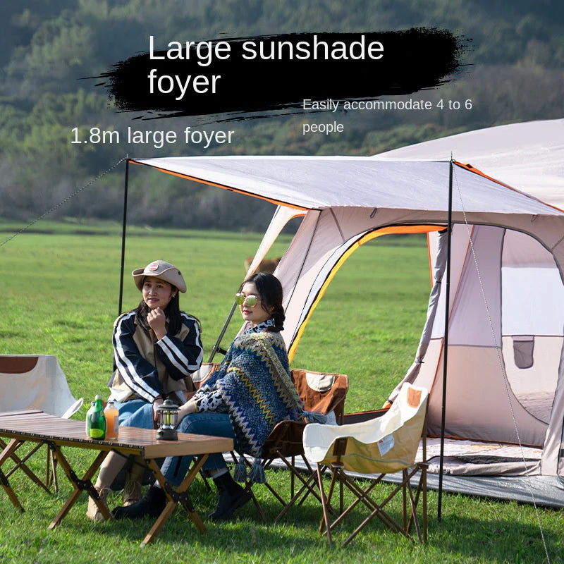 Tent outdoor two rooms and one hall thickened rainproof camping tent travel 4-12P double layer field luxury large camping tent