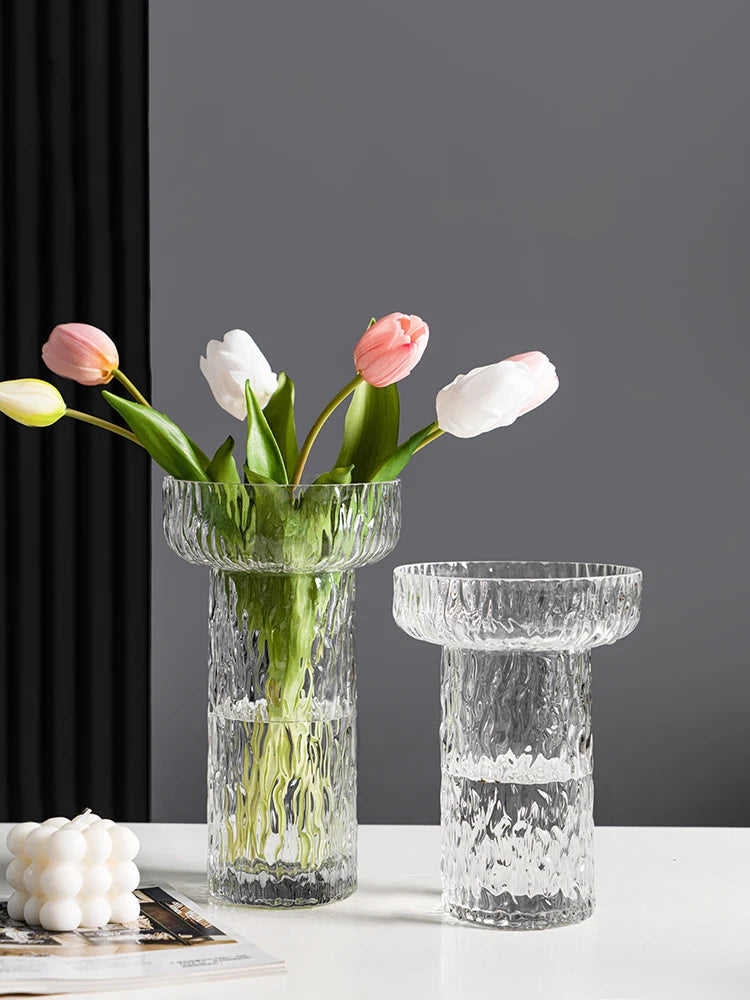 Modern Crystal Glass Vase Crafts Countertop Hydroponic Flower Vase Flower Arrangement Container Wedding Living Room Decoration