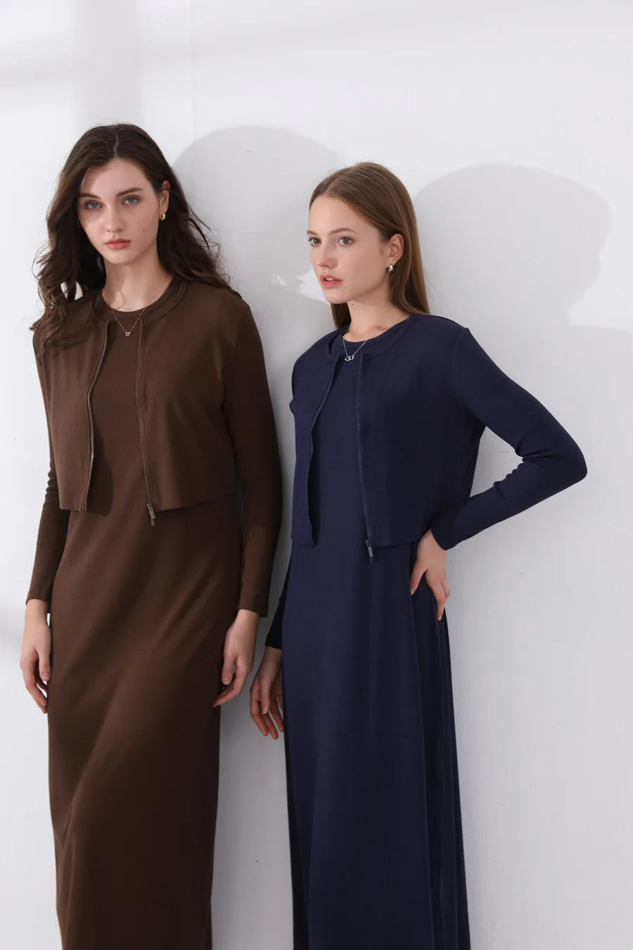 AS woman clothes zipper cardigan and Ankle Maxi Length long dress nature fiber brand ribbing fabric clothing