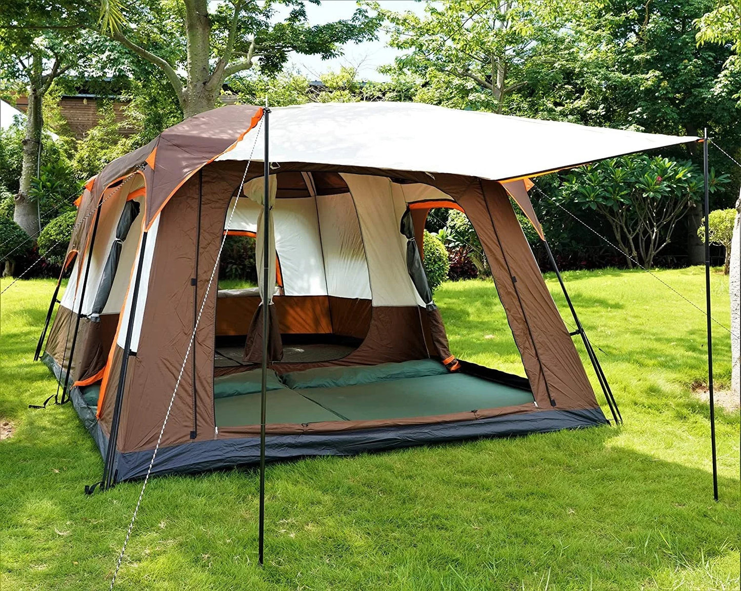 Large Luxury Double Layer Folding Family Camping Tent 4 Season 2 Room 1 Living Room Outdoor Oxford Cloth Waterproof Camping Tent