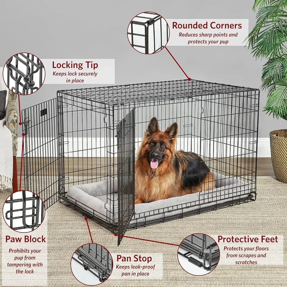 Puppy Dog Crate Double Door Folding Metal Dog Crate Divider Panel Floor Protecting Feet Leak-Proof Dog Pan Pet Supplies