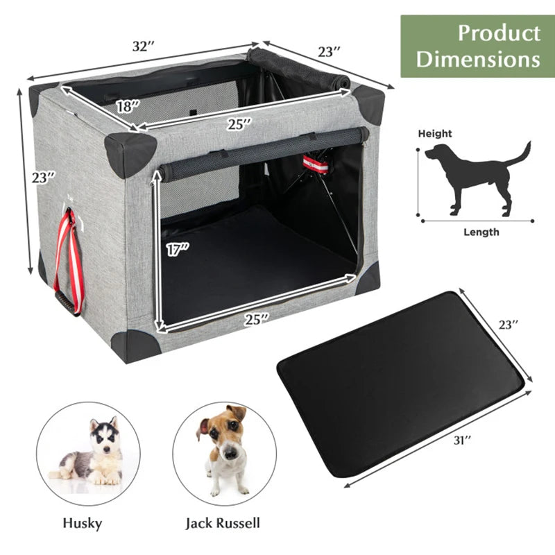 Durable Cover Removable Pad Pet Dog Carry Bag Instant Folding 3-Door Dog Crate with Removable Pad and Metal Frame for Large Dog